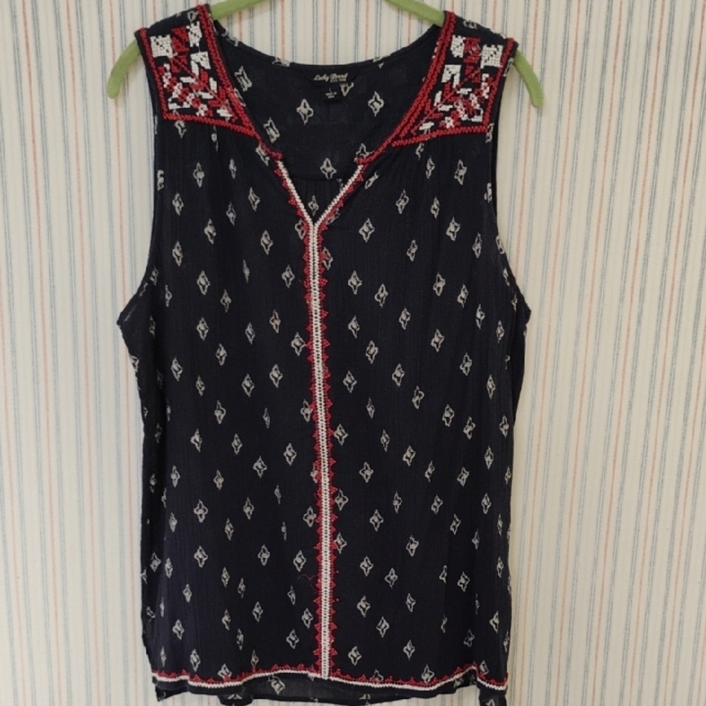 Lucky Brand Navy Blue Sleeveless Embellished Tank Top L